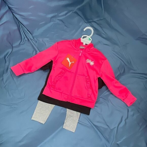 Puma Vibrant Pink Jacket with Light Gray Leggings - Picture 1 of 4